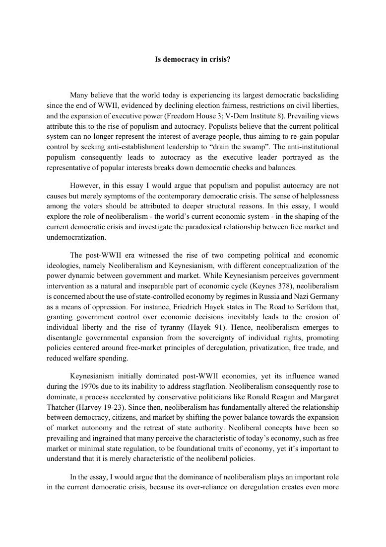First page of Is Democracy in Crisis
